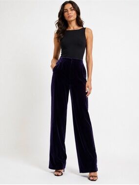 Dana Buchman Wide-Leg Velvet Pants in Iridescent Deep Purple
